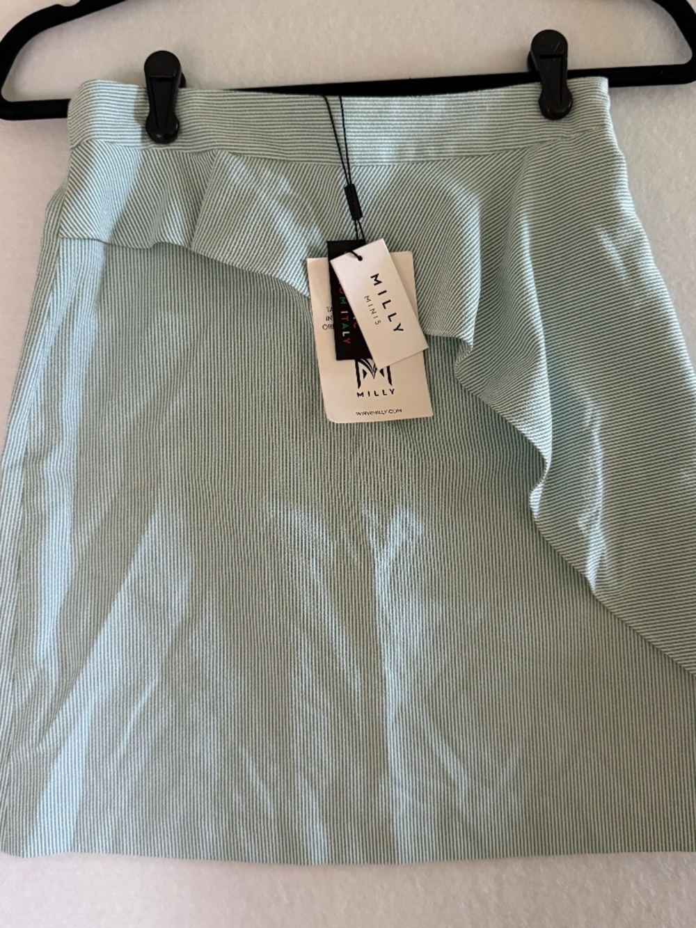 NWT Milly Minis Girls Green White Stripe Seersucker Mini Ruffle Skirt Size 14